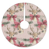 ヴィンテージ鹿の赤い弓模様クリスマス ブラッシュドポリエステルツリースカート (正面)