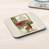 ヴィンテージ鹿の雪のライトグレークリスマス コースター (左側)