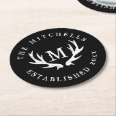 ヴィンテージ鹿アントラー結婚式パーティー紙コースター ラウンドペーパーコースター (アングル)