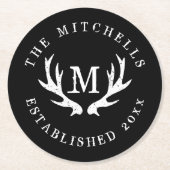 ヴィンテージ鹿アントラー結婚式パーティー紙コースター ラウンドペーパーコースター (正面)