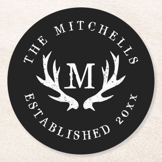 ヴィンテージ鹿アントラー結婚式パーティー紙コースター ラウンドペーパーコースター (正面)