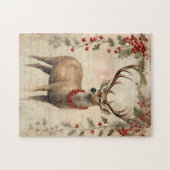 ヴィンテージ鹿クリスマス冬の年齢の切り離し ジグソーパズル (横)