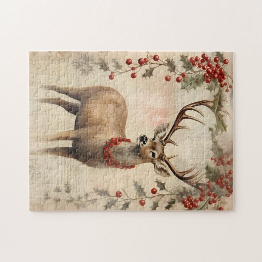 ヴィンテージ鹿クリスマス冬の年齢の切り離し ジグソーパズル (横)