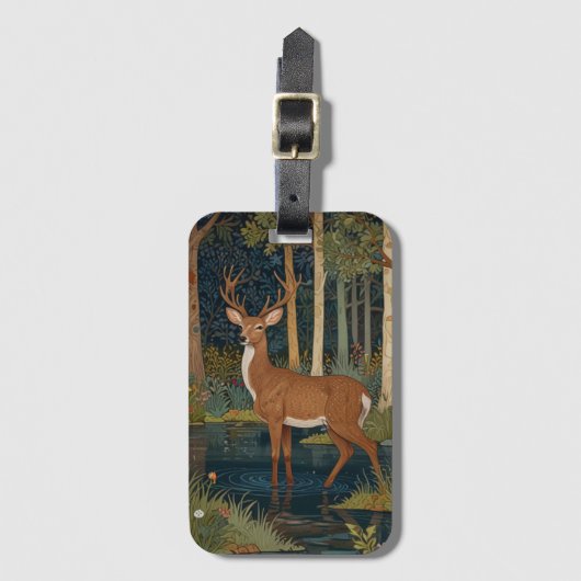 ヴィンテージ鹿ボホ森林林の緑 ラゲッジタグ (正面縦)