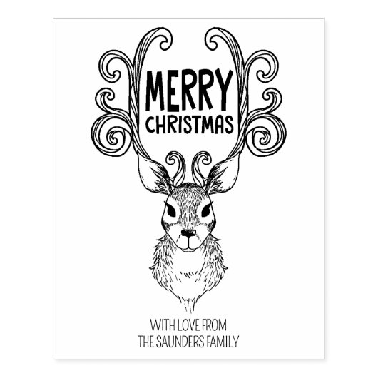 ヴィンテージ鹿メリークリスマス、家族大 ラバースタンプ (インプリント)