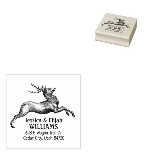 ヴィンテージ鹿差出人住所ファミリー ラバースタンプ (押印)