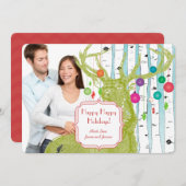 ヴィンテージ鹿樺の木ツリーフォトクリスマスカード シーズンカード (正面/裏面)