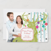 ヴィンテージ鹿樺の木ツリーフォトクリスマスカード シーズンカード (正面)