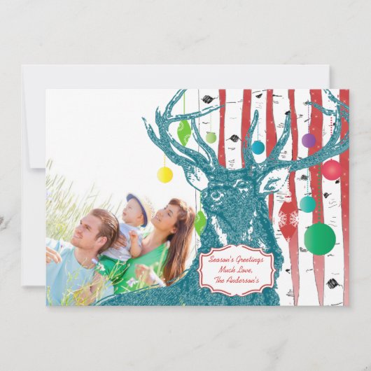 ヴィンテージ鹿樺の木ツリーフォトクリスマスカード シーズンカード (正面)