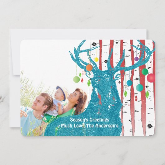 ヴィンテージ鹿樺の木ツリーフォトクリスマスカード シーズンカード (正面)