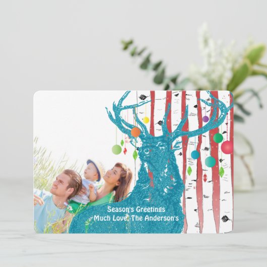 ヴィンテージ鹿樺の木ツリーフォトクリスマスカード シーズンカード (スタンド正面)