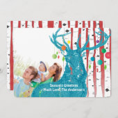 ヴィンテージ鹿樺の木ツリーフォトクリスマスカード シーズンカード (正面/裏面)