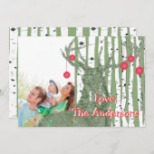 ヴィンテージ鹿樺の木ツリーフォトクリスマスカード シーズンカード (正面/裏面)