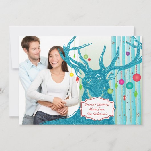 ヴィンテージ鹿樺の木ツリーフォトクリスマスカード シーズンカード (正面)