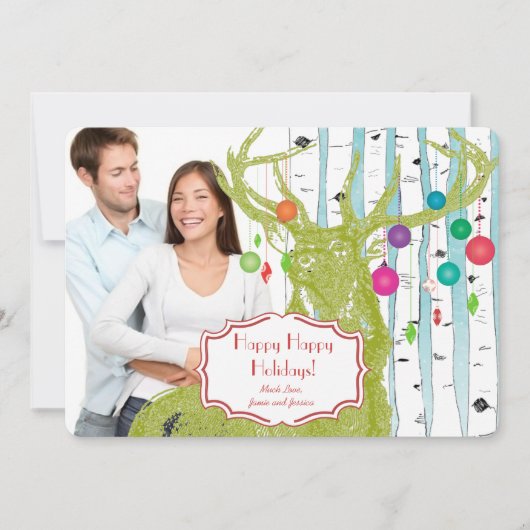 ヴィンテージ鹿樺の木ツリーフォトクリスマスカード シーズンカード (正面)