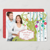 ヴィンテージ鹿樺の木ツリーフォトクリスマスカード シーズンカード (正面/裏面)