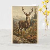 ヴィンテージ鹿誕生日グリーティングカード カード (黄色い花)