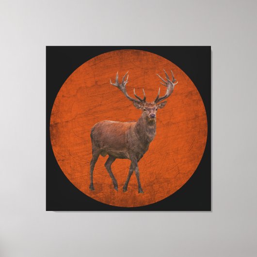 ヴィンテージ鹿(オレンジ色自然) キャンバスプリント (正面)