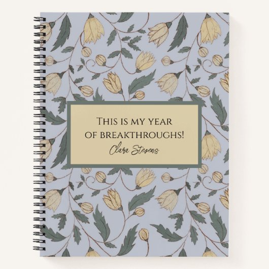 ヴィンテージ黄および緑の図解入りの、写真付きのフローラ ノートブック (正面)