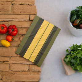 ヴィンテージ黄と緑のストライプ キッチンタオル
