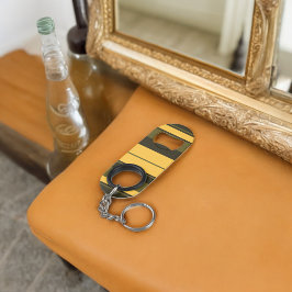 ヴィンテージ黄と緑のストライプ キーホルダー栓抜き