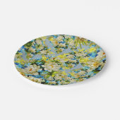 ヴィンテージ黄と青の花柄 ペーパープレート (アングル)