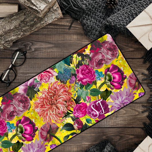 ヴィンテージ黄エレガントフローラモノグラム デスクマット