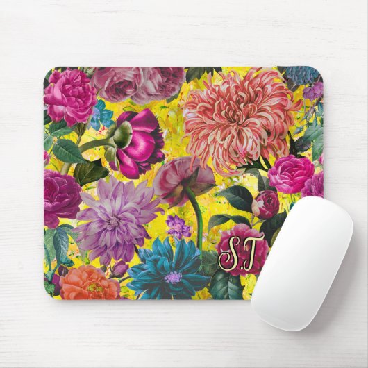 ヴィンテージ黄エレガントフローラモノグラム マウスパッド (マウス)