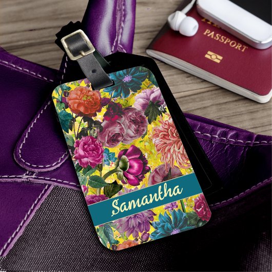 ヴィンテージ黄エレガントフローラモノグラム ラゲッジタグ