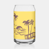 ヴィンテージ黄クール色熱帯ビーチスケッチ ガラス缶 (正面)