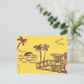 ヴィンテージ黄クール色熱帯ビーチスケッチ シーズンポストカード (スタンド正面)