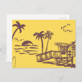 ヴィンテージ黄クール色熱帯ビーチスケッチ シーズンポストカード (正面/裏面)