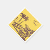 ヴィンテージ黄クール色熱帯ビーチスケッチ スタンダードカクテルナプキン (角)