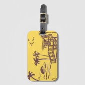 ヴィンテージ黄クール色熱帯ビーチスケッチ ラゲッジタグ (正面縦)