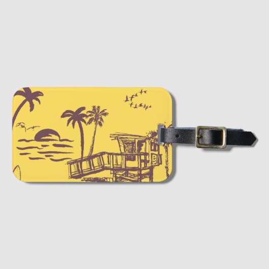 ヴィンテージ黄クール色熱帯ビーチスケッチ ラゲッジタグ (正面横)
