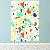 ヴィンテージ黄ブルーモダン抽象芸術幾何学模様 キャンバスプリント (インサイチュ (ウッドフロア))