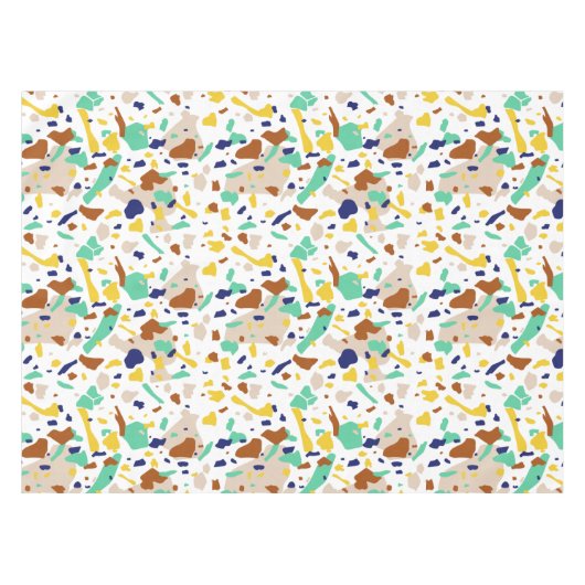 ヴィンテージ黄ブルーモダン抽象芸術幾何学模様 テーブルクロス (正面(横))