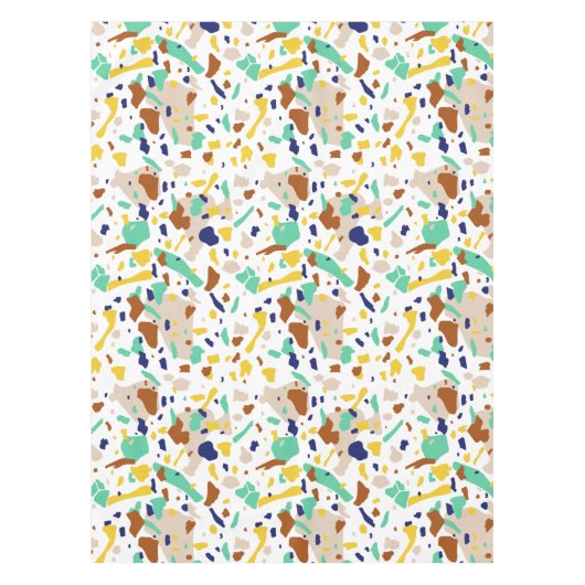 ヴィンテージ黄ブルーモダン抽象芸術幾何学模様 テーブルクロス (正面)