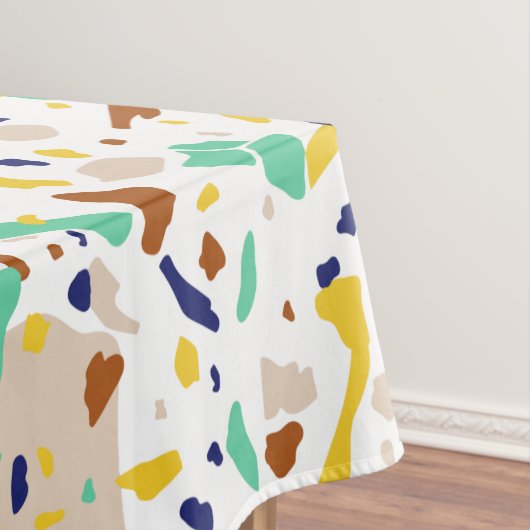 ヴィンテージ黄ブルーモダン抽象芸術幾何学模様 テーブルクロス (インサイチュ)
