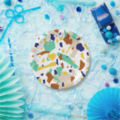 ヴィンテージ黄ブルーモダン抽象芸術幾何学模様 ペーパープレート (パーティー)