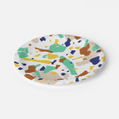 ヴィンテージ黄ブルーモダン抽象芸術幾何学模様 ペーパープレート (アングル)