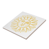 ヴィンテージ黄日装飾陶磁器タイル タイル (側面)