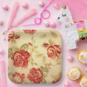 ヴィンテージ黄素朴な赤結婚バラの紙プレート ペーパープレート (パーティー)