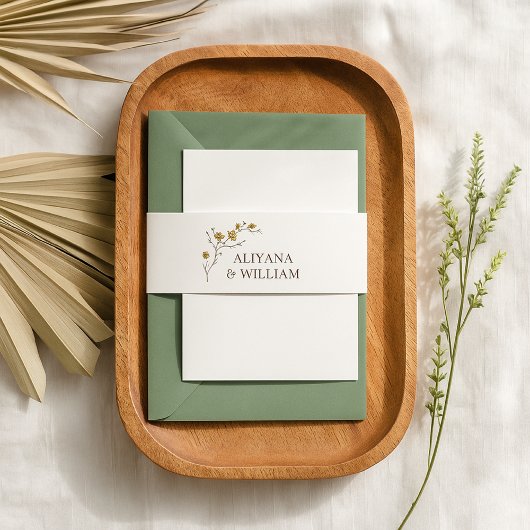 ヴィンテージ黄素朴フローラ結婚 招待状ベリーバンド