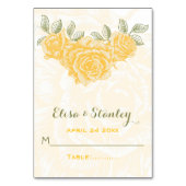 ヴィンテージ黄結婚薔薇の折り畳みエスコートカード テーブルナンバー (正面)