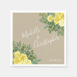 ヴィンテージ黄結婚薔薇 スタンダードカクテルナプキン