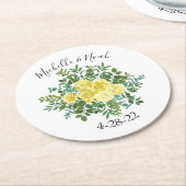 ヴィンテージ黄結婚薔薇 ラウンドペーパーコースター (アングル)