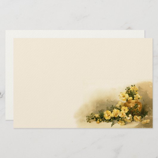 ヴィンテージ黄絵画薔薇の文房具紙 便箋 (正面/裏面)
