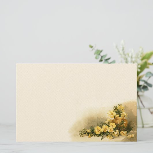 ヴィンテージ黄絵画薔薇の文房具紙 便箋 (スタンド正面)