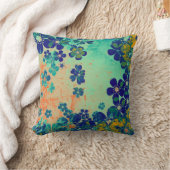 ヴィンテージ黄緑色の青色の花柄 クッション (ブランケット)